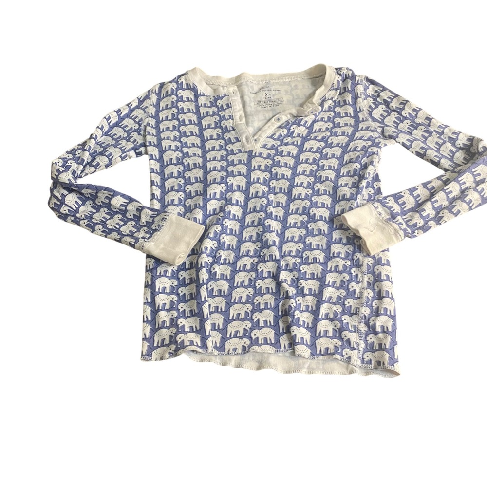 Roberta Roller Rabbit‎ Pajama Top Kids Blue Elephant Print Henley SIZE 8